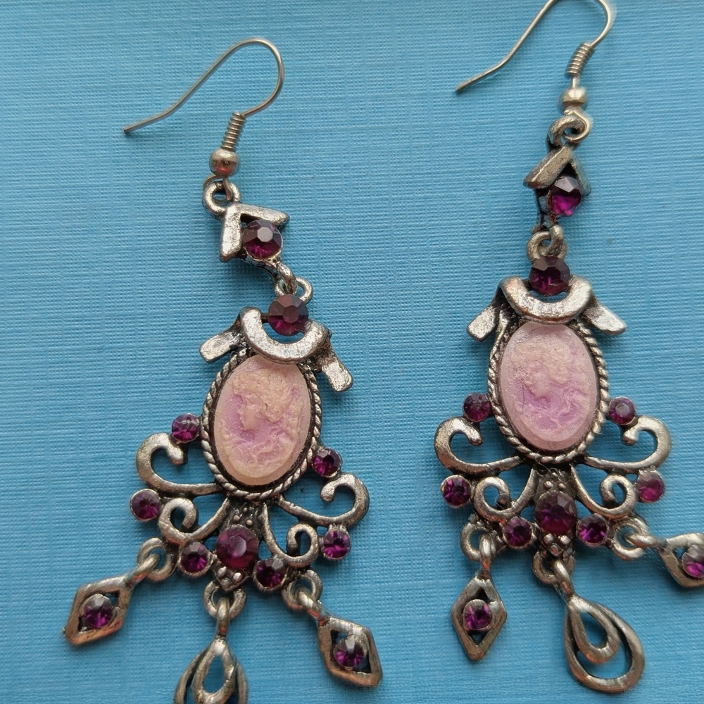 Vintage-Inspired Silver and Purple Dangle Earrings